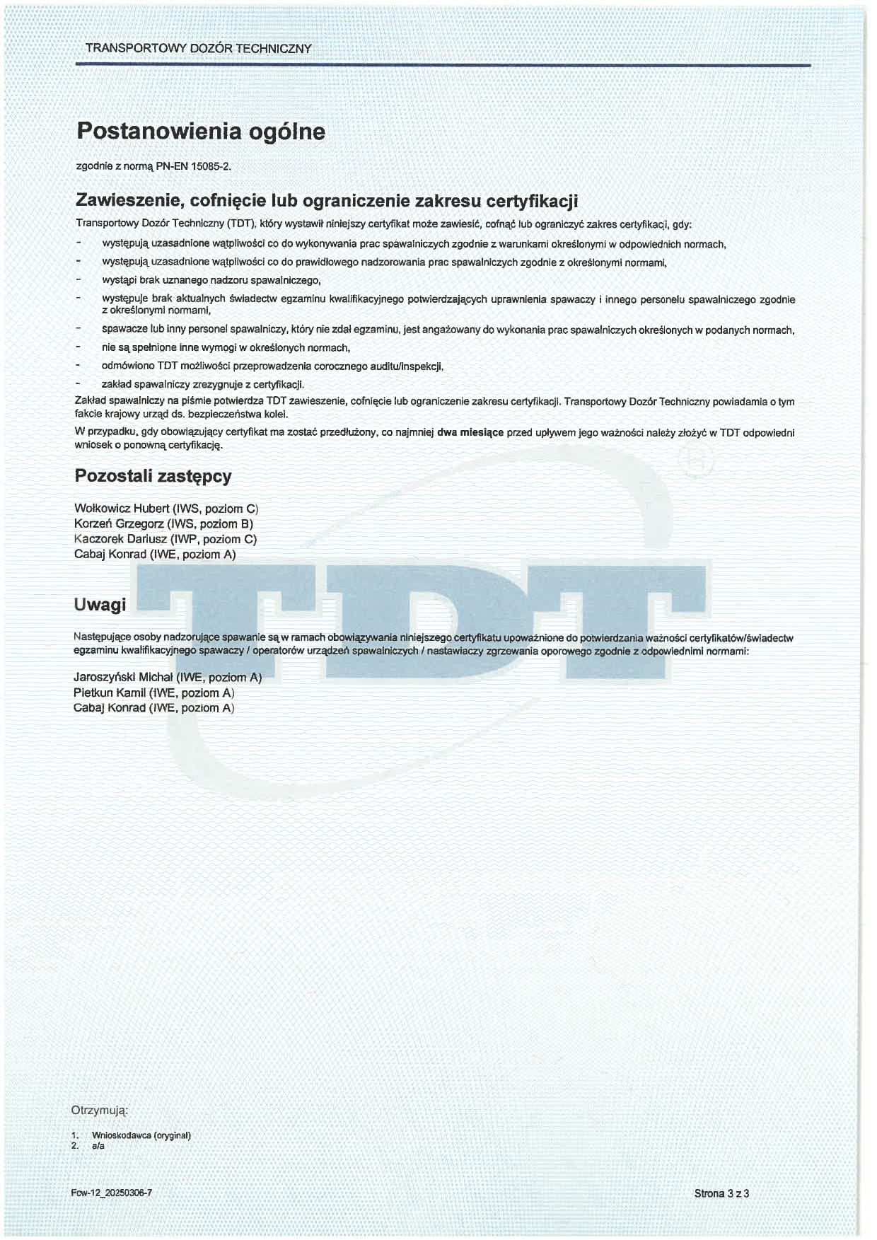 Certyfikat 15085 nr PL TDT_15085_CL1_006_4_2013 z dnia 06.11.2025_page-0003