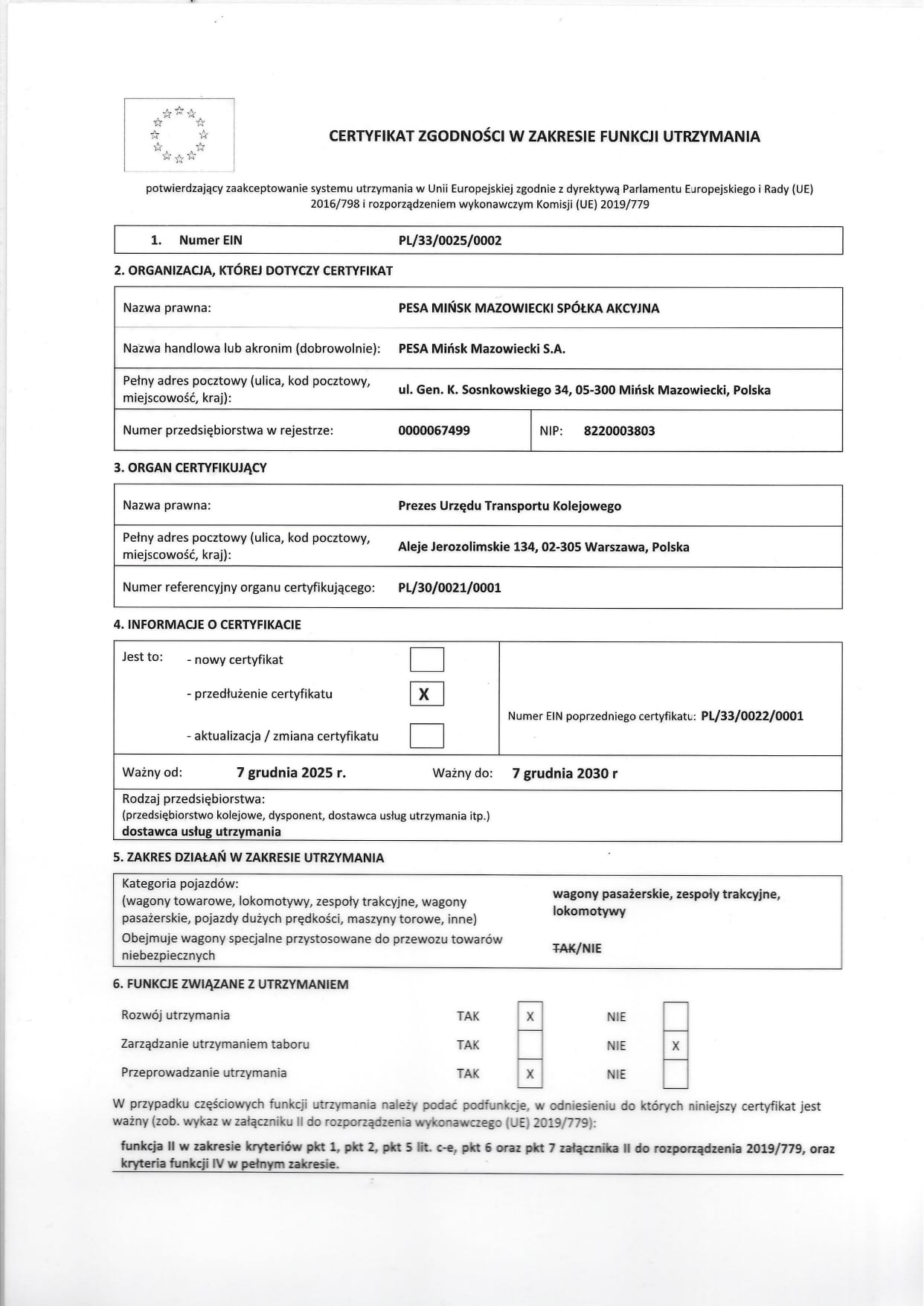 PESA Mińsk Mazowiecki S.A. - certyfikat II i IV f. nr PL_33_0025_0002_page-0001